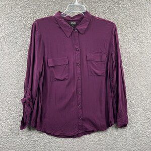 A New Approach Womens Top 1X Purple Long Sleeve Button Front‎ Shirt